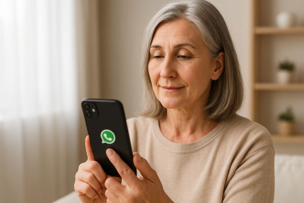 Conversa em vídeo entre familiares sorridentes.