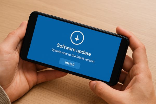 Pessoa conferindo no celular se há atualizações do sistema disponíveis