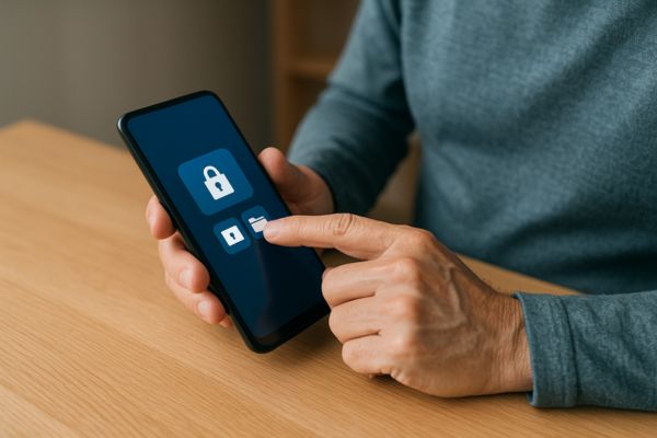 Pessoa adulta ativando pasta segura no Android para proteger arquivos pessoais