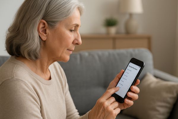 Pessoa madura analisando uma lista de números bloqueados no aplicativo de telefone