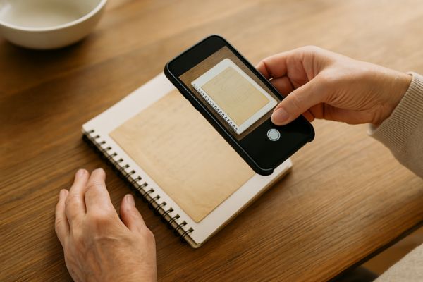 Digitalize suas receitas antigas Receita antiga digitalizada e salva em aplicativo no celular